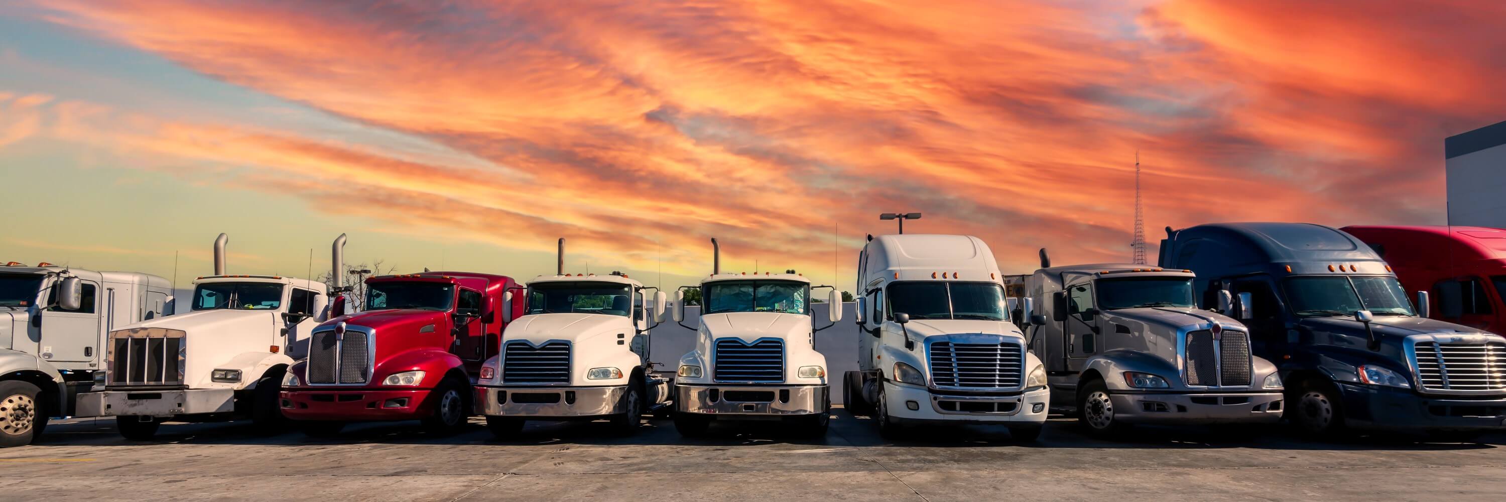 Lineup of Kenworth and Peterbilt Trucks